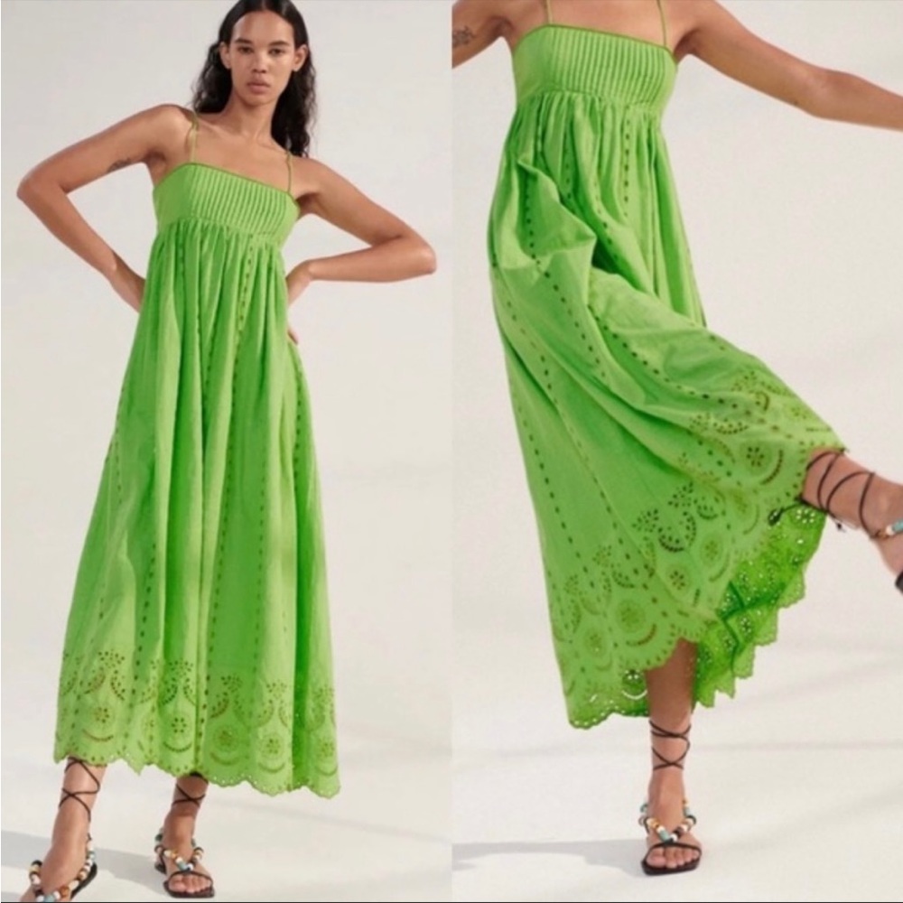 ISO Zara Lime Green Eyelet Maxi Dress